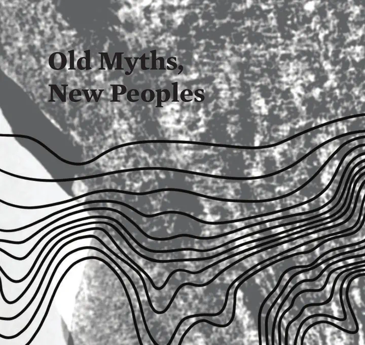 Black and white image of a mountainside overlayed with topographical map lines, and the title